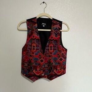Marcia hand crafted Women's Vibrant Red and Blue Patterned Vest